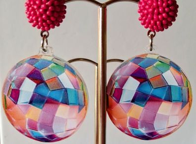 Pink Iridescent Disco Statement Style Disc Earrings