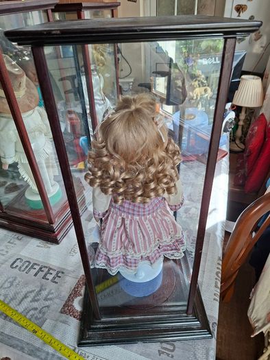 Collector's Porcelain Doll, In A very Large Mahogany Display Case, PRICE IS FOR 1 ONLY these came from a Pub contents,