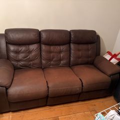 3 Seater Brown Leather Suede Recliner Sofa