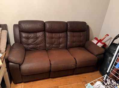 3 Seater Brown Leather Suede Recliner Sofa