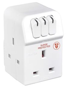 Three Socket Surge Protected Adaptor with Individual Switches