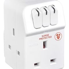 Three Socket Surge Protected Adaptor with Individual Switches