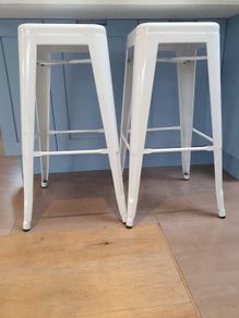 Beautiful pair stools  white enamel kitchen bar cafe industrial look