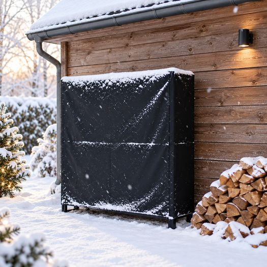 Firewood Log Storage Rack with Weatherproof Cover Indoor Outdoor Black Medium