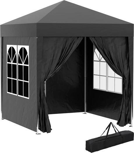 2m x 2m Garden Pop Up Gazebo Marquee Party Tent Wedding Awning Canopy New With free Carrying Case Black + Removable 2 Walls 2 Windows