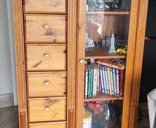 Wooden Display Cabinet  7 Drawers, Glass Door, Lights