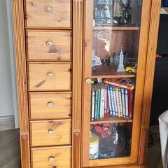 Wooden Display Cabinet  7 Drawers, Glass Door, Lights
