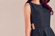 TED BAKER Daisy Jacquard Navy &amp; Gold Midi with Pockets Sz 3 (Fit 12-14UK) - Bnwt Rrp 295