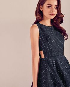TED BAKER Daisy Jacquard Navy & Gold Midi with Pockets Sz 3 (Fit 12-14UK) - Bnwt Rrp 295