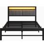 Double Bed Frame with Storage and LED Lights,4ft6 Metal Platform Bed Frame Double Size Bed Base with Charging Station,Mattress Base,Strong Slats Support,Under-bed Storage,Noise Free,Grey Image 2
