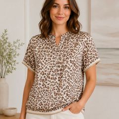Millennium Leopard Print Satin Blouse Size M