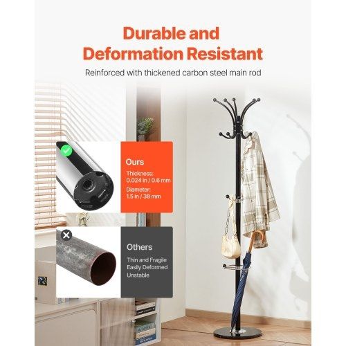 Freestanding Coat Rack, Metal Coats Rack Stand with Umbrella Holder, Stable Marble Base & 14 Hooks, Hall Coat Tree for Entryway