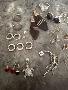 Vintage Sterling Silver Jewellery Lot Rings, Earrings, Pendant Tribal Pieces