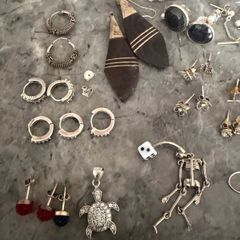 Vintage Sterling Silver Jewellery Lot Rings, Earrings, Pendant Tribal Pieces