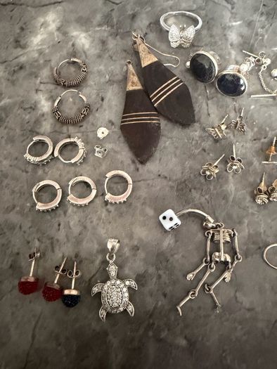 Vintage Sterling Silver Jewellery Lot Rings, Earrings, Pendant Tribal Pieces