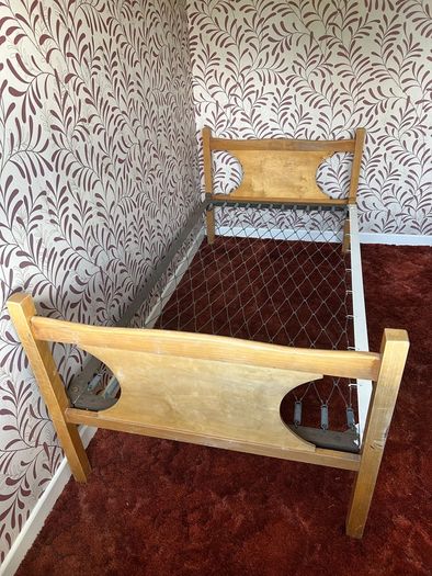 Vintage Mid Century Wooden Single Bed Frame with Metal Spring Base