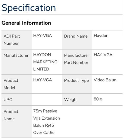 HAYDON VGA Video extender Balun