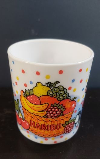 Vintage Rare Collectable Arcopal France Childrens Milk Glass Dining Set with Haribo Sweets Motifs, Consisting of A Mug, Cereal Bowl and 20cm Plate, circa 1970
