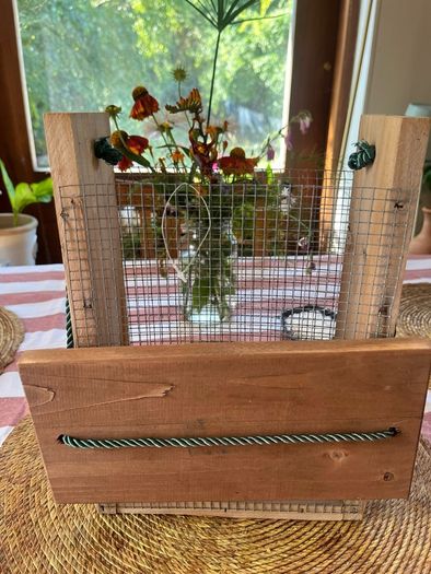 Unused Rustic Wooden Bird Feeder with Wire Mesh