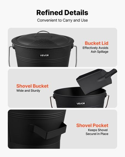 Fireplace Ash Bucket Set 9.8L with Lid