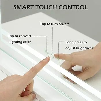 Hollywood Vanity Mirror Lighted Dressing Table Make Up Mirror, Dimmable 3 Modes LED Light Strips, Smart Touch Screen, with USB Charging Port, White, 22.8" W x 17.5" H