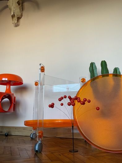 Harvey guzzini bar cart mid century