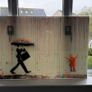Banksy Umbrella Man Rainbow Rain Girl Glass Wall Art Image 4
