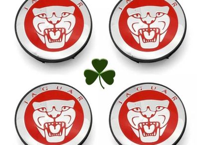 4x Hub Cover Center Wheel 58mm Jaguar Logo Badge Emblem Red/Chrome