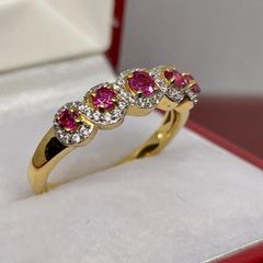 Natural Unheated Ruby & White Zircon Ring