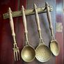 French vintage solid brass and wooden kitchen utensils Image 2