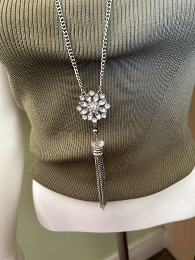 Long silver tone necklace