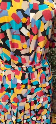 Vintage 80s 90s Guy Dubois Paris pleated shirt dress Uk 14