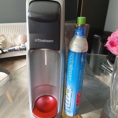 Grey & red Soda stream machine (with empty gas bottle)