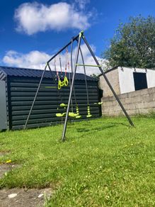 2m Metal Swing Set with Trapeze Rings and Disc Swing