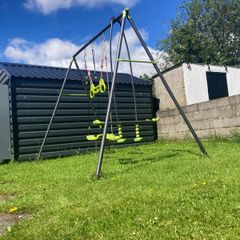 2m Metal Swing Set with Trapeze Rings and Disc Swing