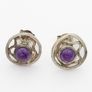 Vintage 925 Syerling Silver Purple Chalcedony Stud Earrings Image 3