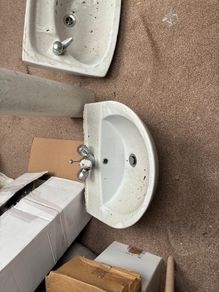 Bathroom sinks, taps and pedestal