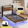 Floating Single Bed Frame with Charging Station and LED Lights, Wood Headboard with Storage Shelves, Heavy Duty Metal Slats, No Box Spring Needed, Noise Free, Easy Assembly, Black Image 4