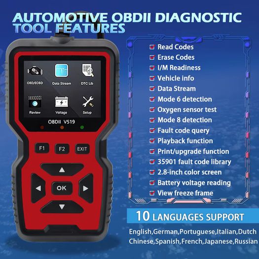 Car OBD2 Scanner Diagnostic Tool Code Reader, Car Voltage Tester Engine Fault Code Scanner Charging Tester Diagnostic Tool V519