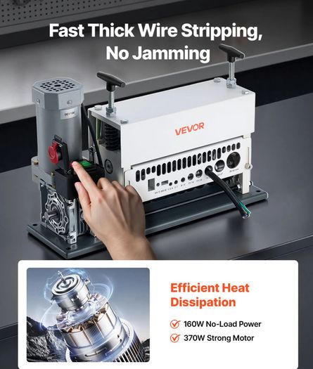 Electric Wire Stripper Machine, 1.5-40 mm, 11 Channel Automatic Copper Cable Stripper, 370W Wire Stripper Tool with Manual Hand Crank Mode, Emergency Stop Button, for Scrap Copper Recycling