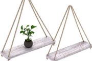 Rustic Set of 2 Wooden Floating Shelves with String  Farmhouse Hanging Shelves for Living Room Wall Small Kitchen Shelves with Rope 17 Inch x 5.2 Inch SINGLE SHELF ALSO AVAILABLE, SEE DESCRIPTION (FREE POSTAGE)