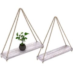 Rustic Set of 2 Wooden Floating Shelves with String  Farmhouse Hanging Shelves for Living Room Wall Small Kitchen Shelves with Rope 17 Inch x 5.2 Inch SINGLE SHELF ALSO AVAILABLE, SEE DESCRIPTION (FREE POSTAGE)