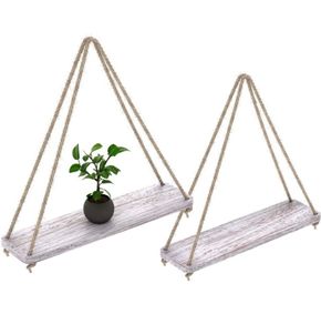 Rustic Set of 2 Wooden Floating Shelves with String  Farmhouse Hanging Shelves for Living Room Wall Small Kitchen Shelves with Rope 17 Inch x 5.2 Inch SINGLE SHELF ALSO AVAILABLE, SEE DESCRIPTION (FREE POSTAGE)