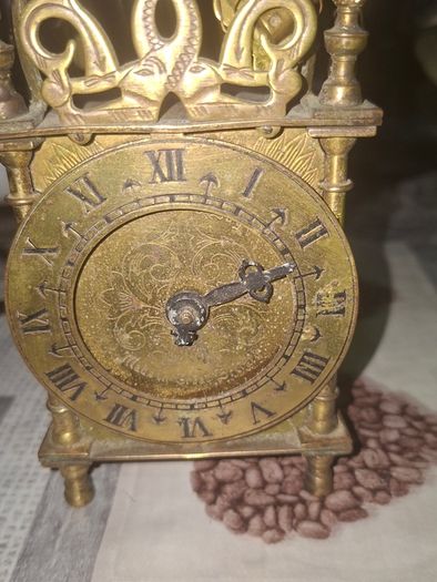 Vintage Brass Lantern Smiths Mantel Clock,  A Bedchamber or Temple Clock, with Key and working