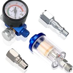 1/4 Line Air Filter & Air Pressure Regulator Combination Tool Kit, Air Compressor Water Trap, Airline Air Compressor Water Trap Filter for Spray Gun