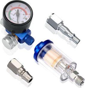 1/4 Line Air Filter & Air Pressure Regulator Combination Tool Kit, Air Compressor Water Trap, Airline Air Compressor Water Trap Filter for Spray Gun