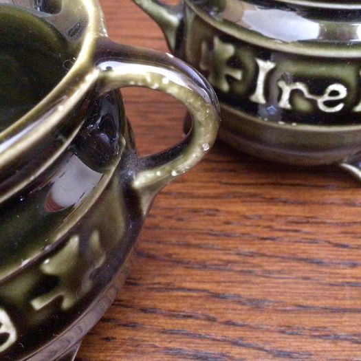 A Pair of Vintage Dark green ireland Decorative cauldron pots