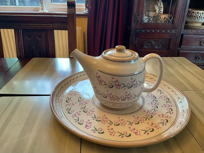 Nicholas Mosse new Lavender limited edition from Washington Creek .  A round platter 13 inches in diameter and a tea pot