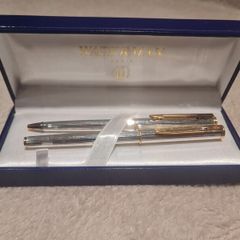 Waterman Exclusive Silver Plated Fluted Fountain Pen 18K Nib & Ballpoint Set