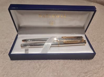 Waterman Exclusive Silver Plated Fluted Fountain Pen 18K Nib & Ballpoint Set